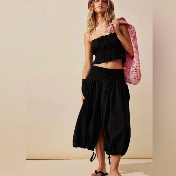 NEW FREE PEOPLE Freest All Things Black Tube Top Maxi Skirt Set women SZ small - Picture 1 of 11